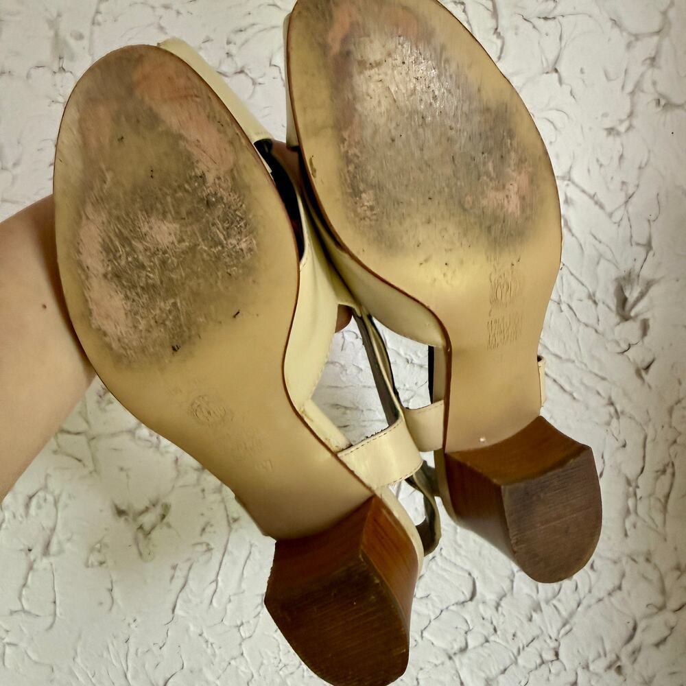 Vintage ALDO Made in Italy Slingback Heels Size 37 Cream Leather Sole Woven - Picture 7 of 8